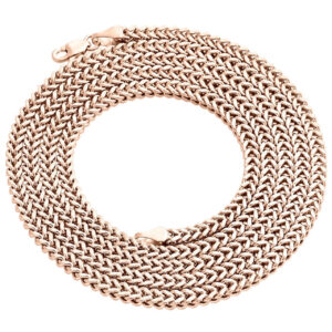 Real 10K Rose Gold 3D Hollow Franco Box Link Chain 3 mm Necklace 22-30 Inches