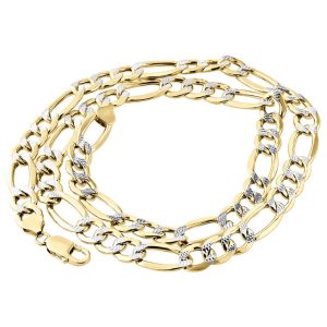 Men's Real 10K Yellow Gold Diamond Cut Figaro Chain 9.50mm Necklace 20-30 Inches