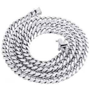 10K White Gold Solid Miami Cuban Link Chain 8 mm Box Clasp Necklace 24-30 Inches