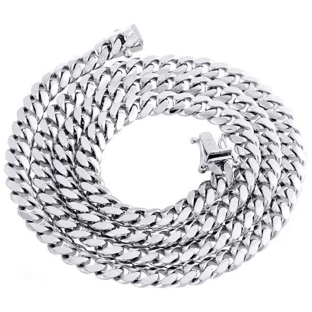 10K White Gold Solid Miami Cuban Link Chain 8 mm Box Clasp Necklace 24-30 Inches