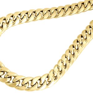 10K Yellow Gold Semi Hollow 11mm Miami Cuban Link Necklace Chain 30 - 38 inches