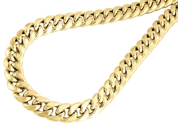 10K Yellow Gold Semi Hollow 11mm Miami Cuban Link Necklace Chain 30 - 38 inches