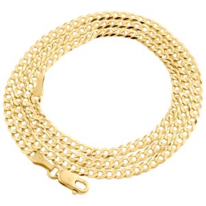 10K Yellow Gold 2.50mm Solid Plain Cuban Curb Link Chain Necklace 16 - 26 Inches