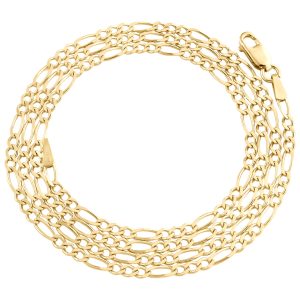 10K Yellow Gold Plain Solid Figaro Chain 2 mm Necklace Lobster Clasp 16 - 24 Inches