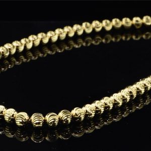 Men's 5mm 10K Yellow Gold Beaded Moon Cut Ball Chain Diamond Cut Design 32 Inches