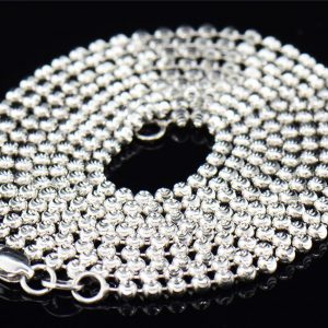 Men's 2mm 10K White Gold Beaded Moon Cut Ball Chain Diamond Cut Design 30"