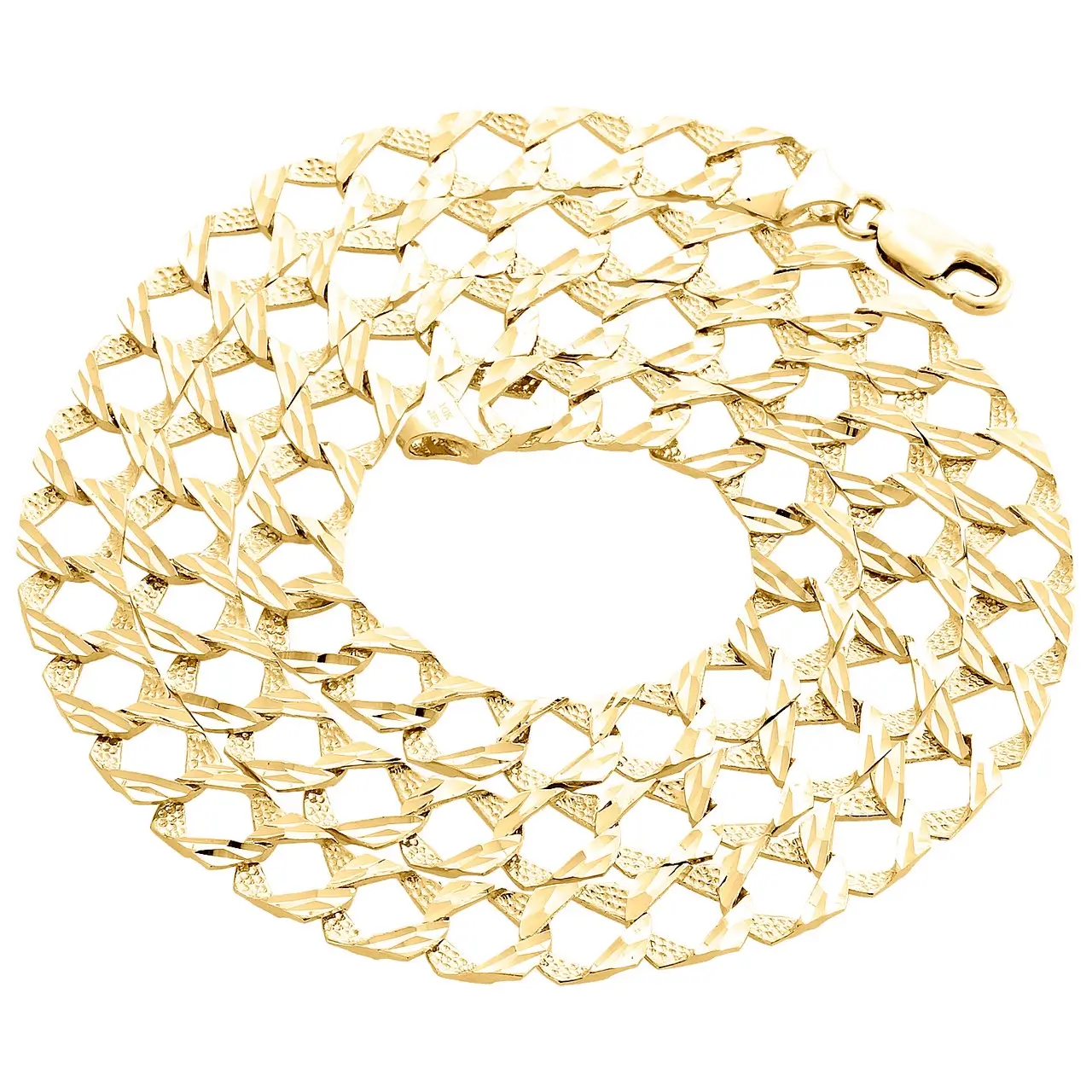 10K Yellow Gold Diamond Cut Textured Fancy Cuban Link Chain 10mm Necklace 28"