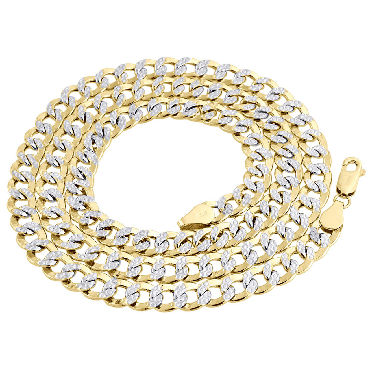 10k Yellow Gold Diamond Cut Pave Flat Cuban Chain 6.5mm Necklace