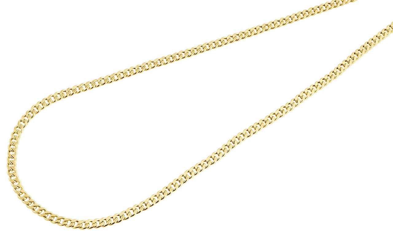Men's or Ladies 10k Yellow Gold Flat Cuban Chain 2.40mm Necklace 16-26 Inches