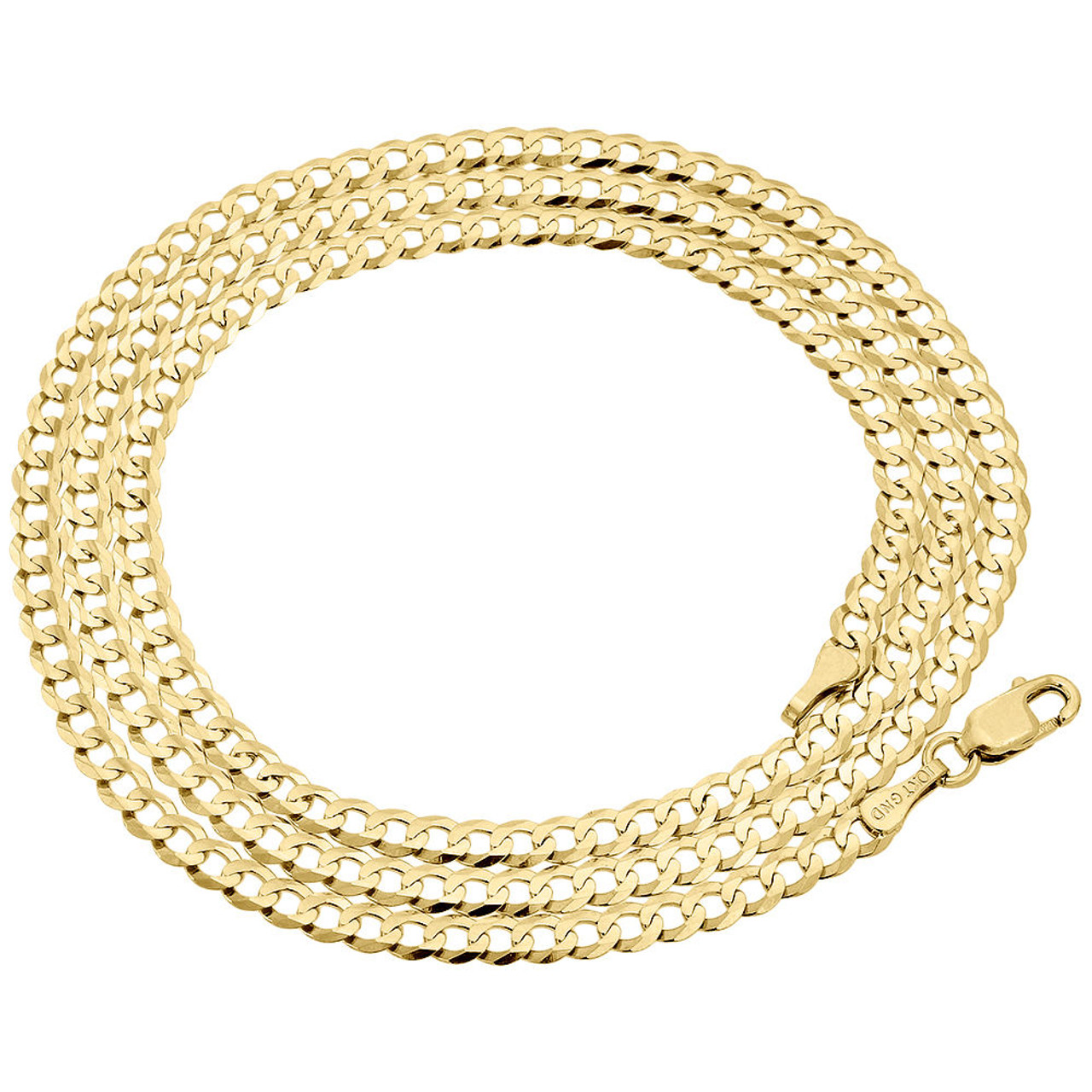 Real 10K Yellow Gold 3.0 mm Solid Plain Cuban Link Style Chain Necklace 16-28"