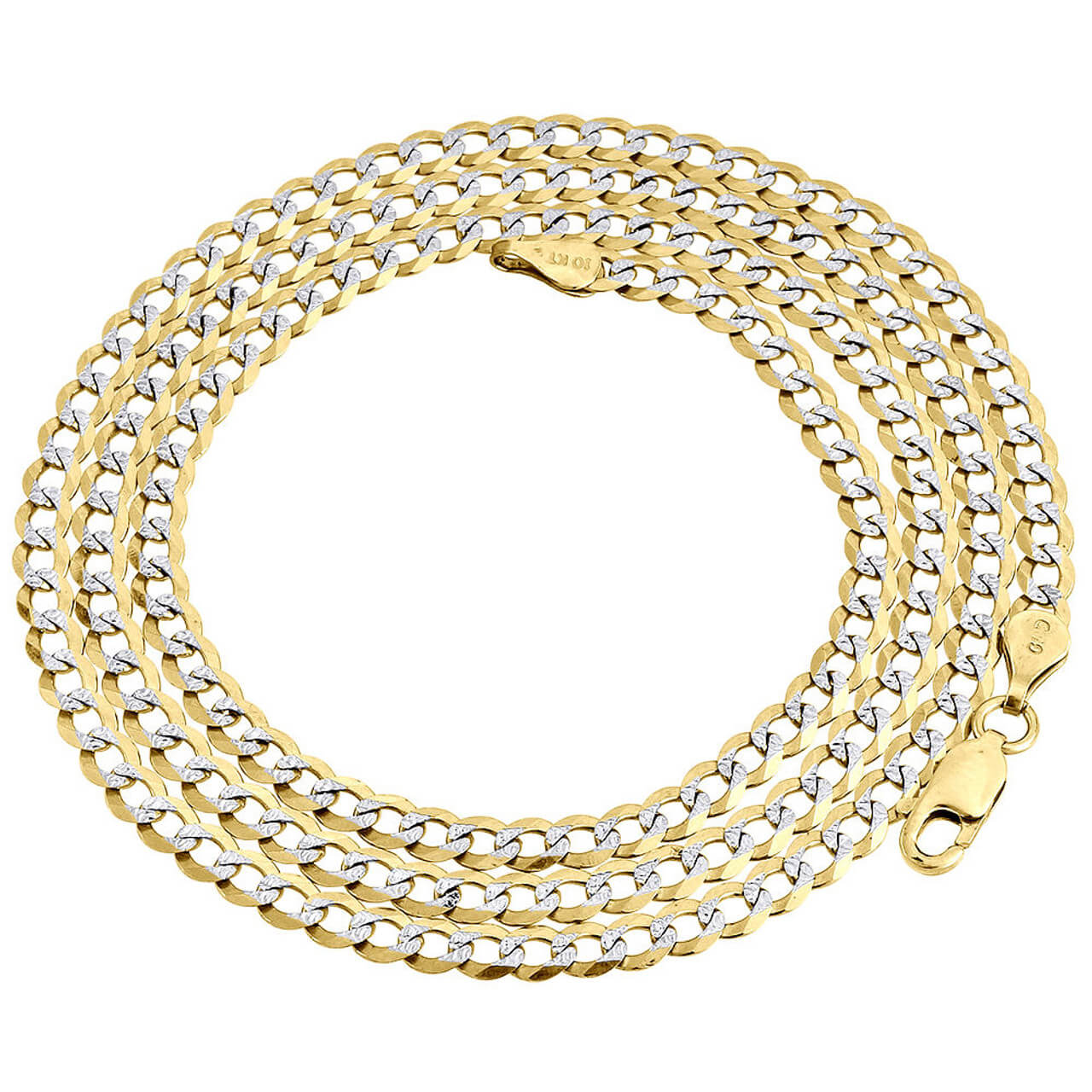 Real 10K Yellow Gold 3.5MM Solid Pave Style Cuban Link Chain Necklace 16-30"