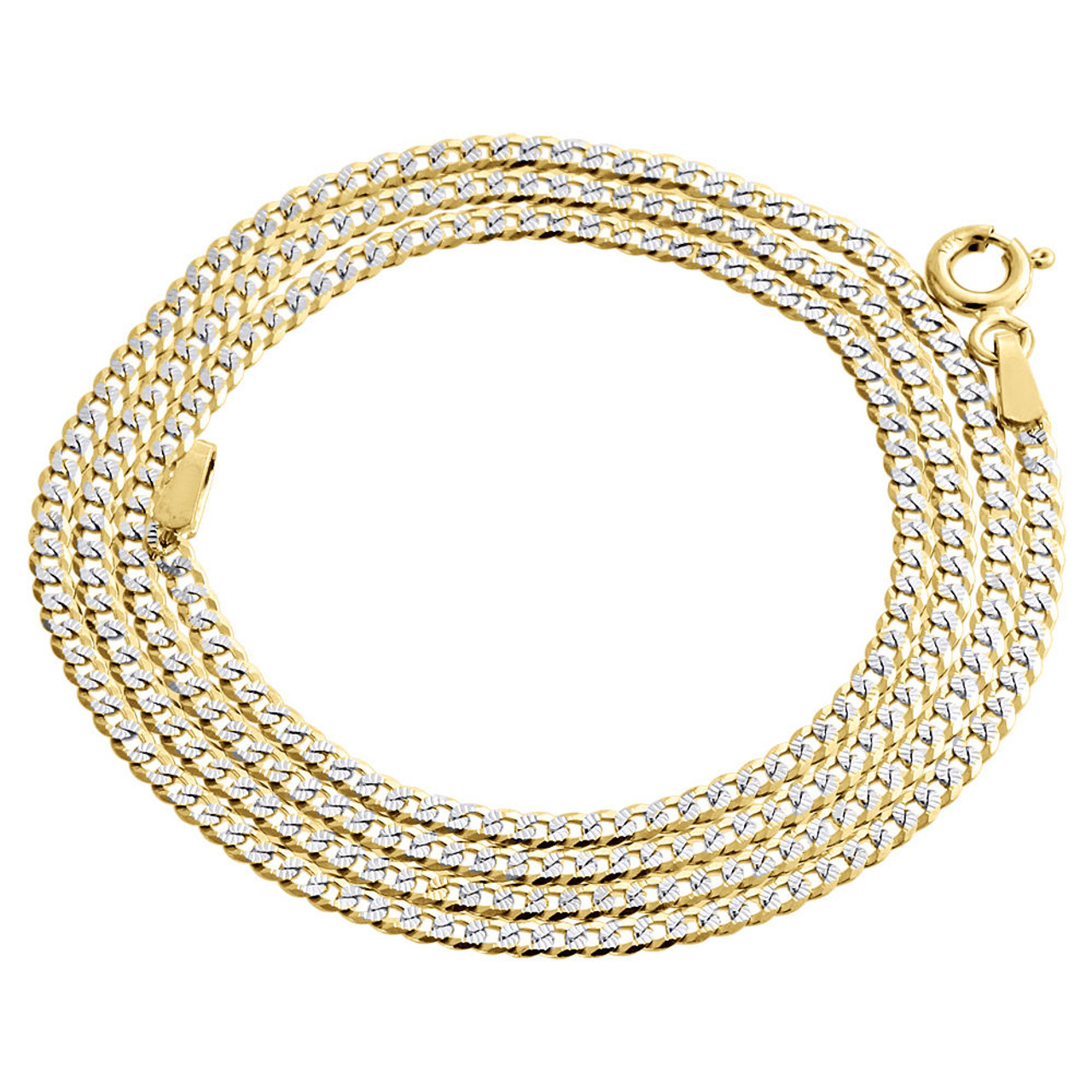 Real 10K Yellow Gold Solid Diamond Cut Cuban Link Chain 2mm Necklace 16-24 Inches