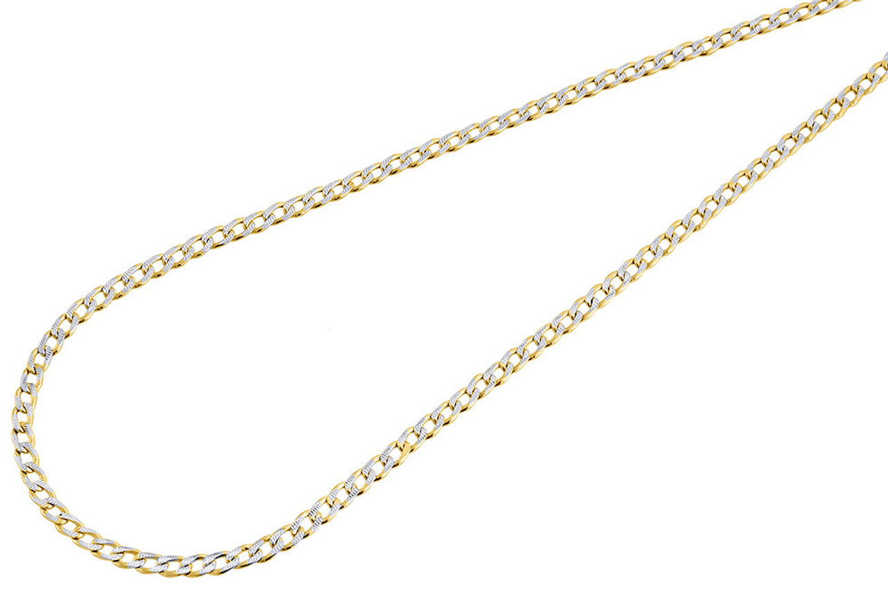 10k Yellow Gold Diamond Cut Hollow Pave Cuban Chain 2.40mm Necklace 16" - 26"