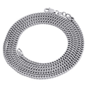 Real 10K White Gold 3D Hollow Franco Box Link Chain 2 mm Necklace 18-40 Inches