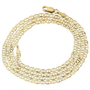 Real 10K Yellow Gold Solid Flat Mariner Chain 2.50mm Plain Necklace 16-24 Inches