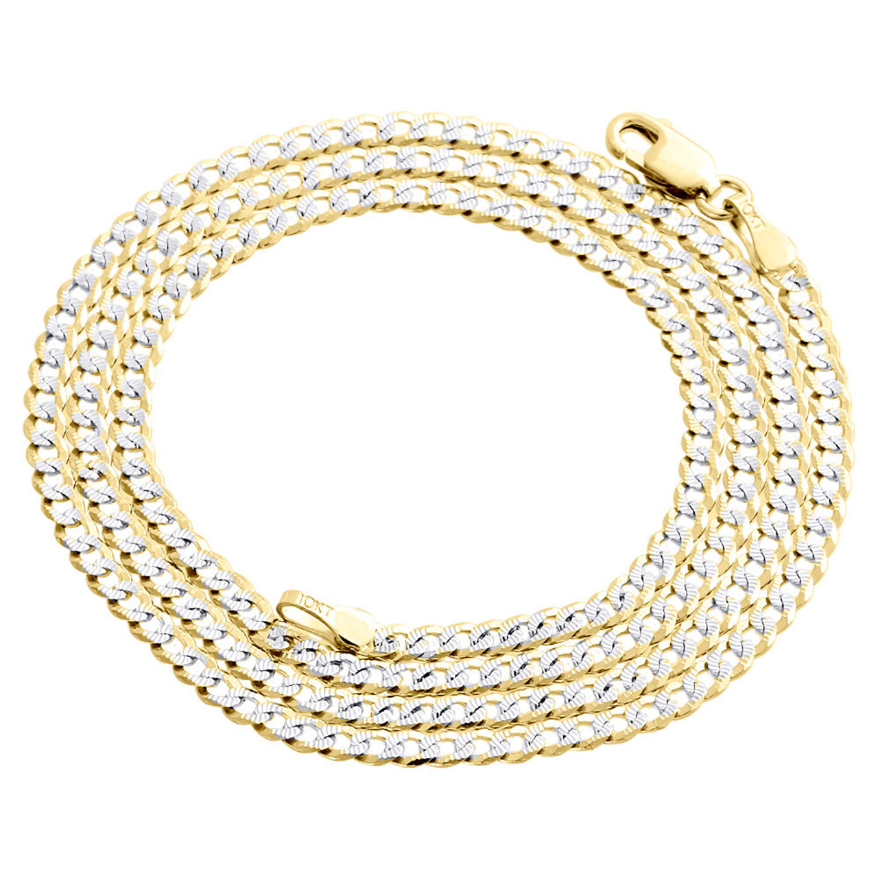 Real 10K Yellow Gold Solid Diamond Cut Cuban Link Chain 2.50mm Necklace