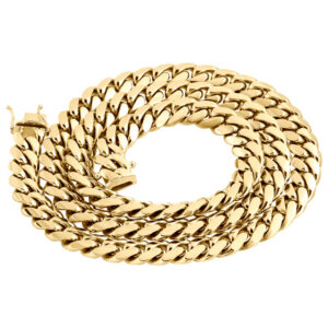 10K Yellow Gold Solid Miami Cuban Link Chain 11 mm Box Clasp Necklace 26-30 Inches