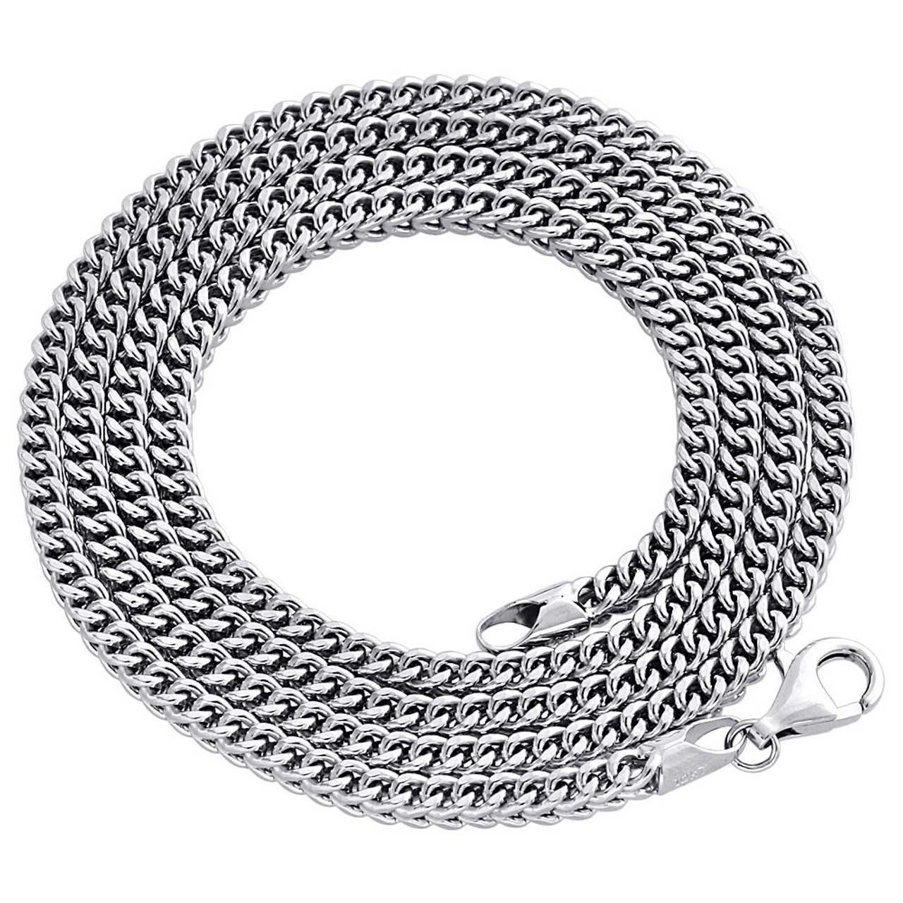 Real 10K White Gold 3D Hollow Franco Box Link Chain 3mm Necklace 22-40 Inches