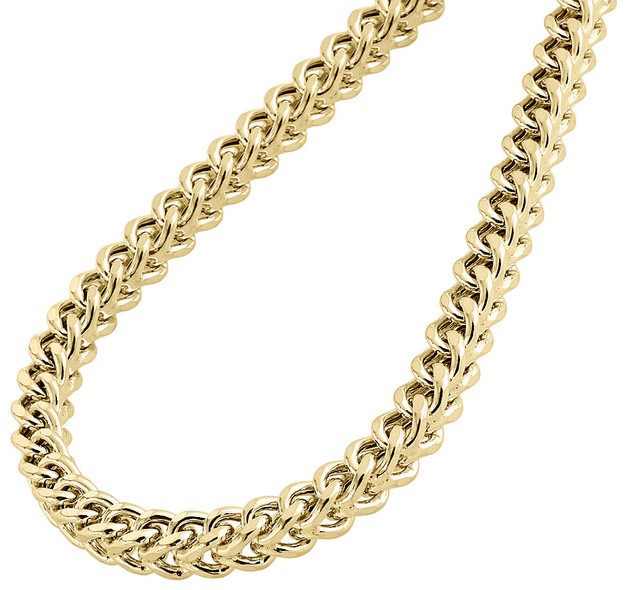 Real 10K Yellow Gold 3D Hollow Franco Box Link Chain 6.75 mm Necklace 26-40 Inch
