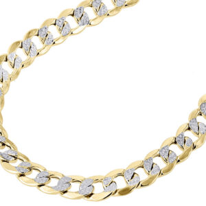 Men 10K Yellow Gold 8MM Hollow Cuban Curb Necklace Diamond Cut Pave Chain 22"-30"