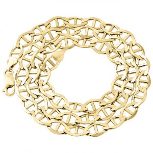 Real 10K Yellow Gold Solid Flat Mariner Chain 7.50mm Necklace