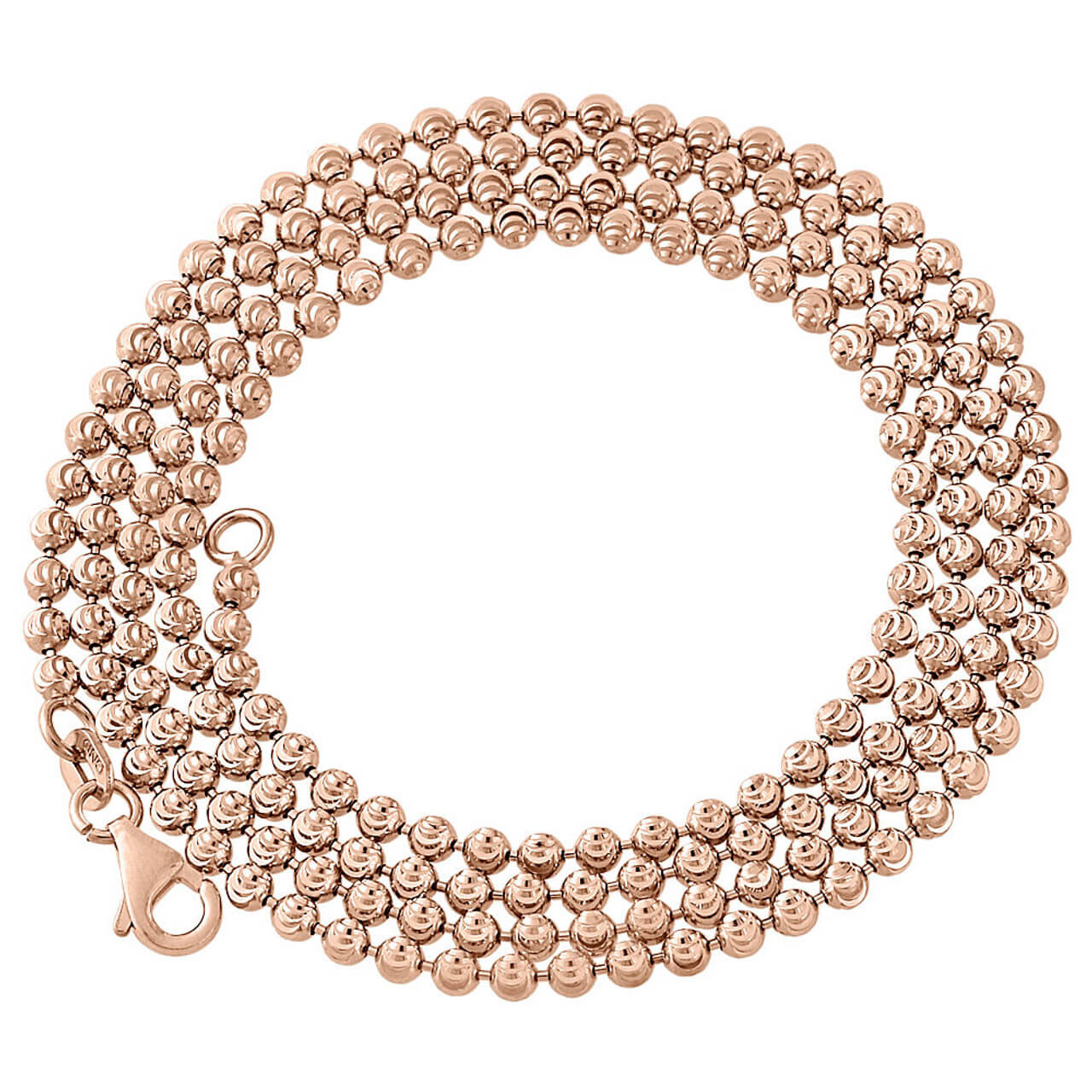 10K Rose Gold 2.5mm Moon Cut Italian Beaded Ball Chain Necklace 22 - 30 Inches