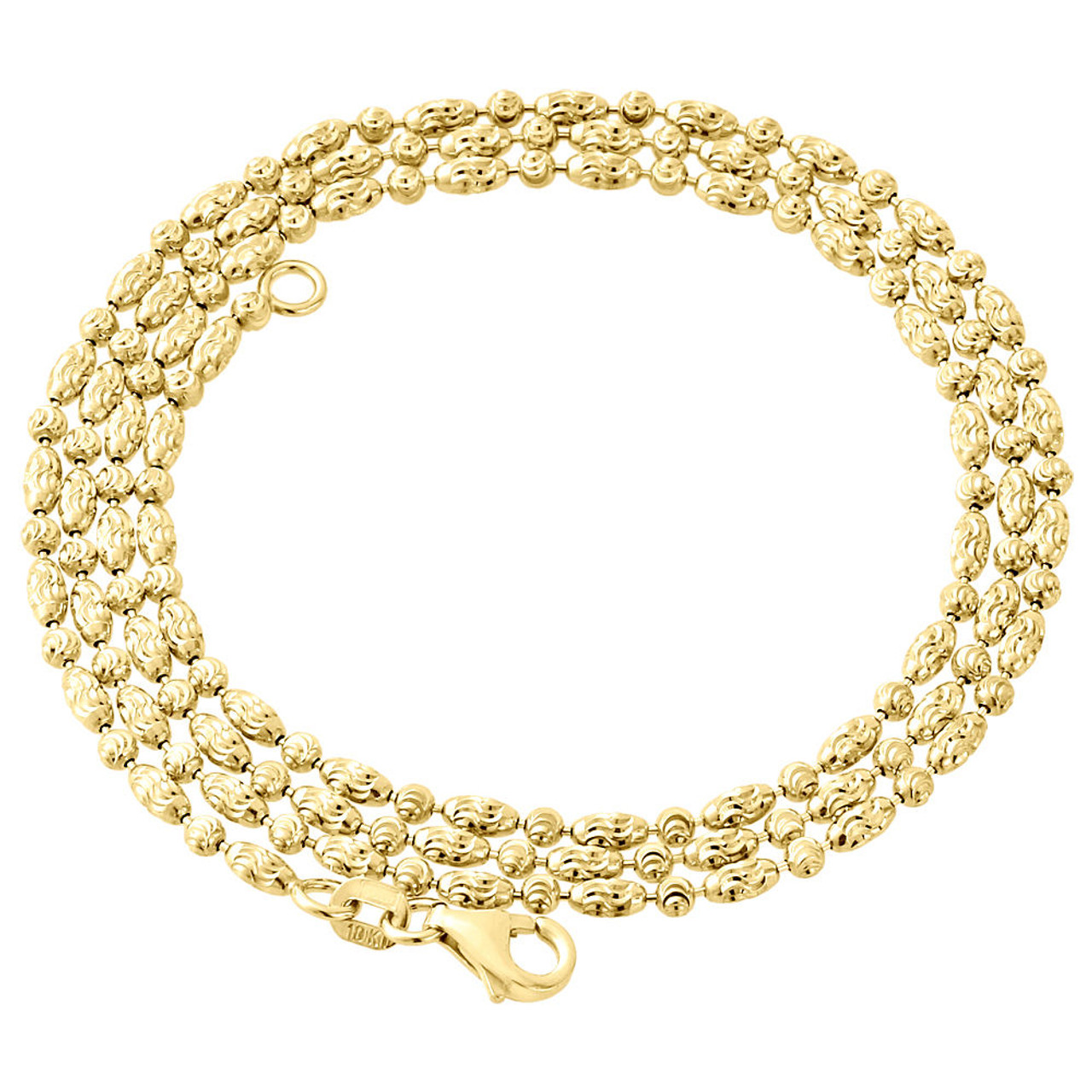 10K Yellow Gold 2mm Beaded Typhoon Moon Cut Italian Chain Necklace 16 - 24 Inches