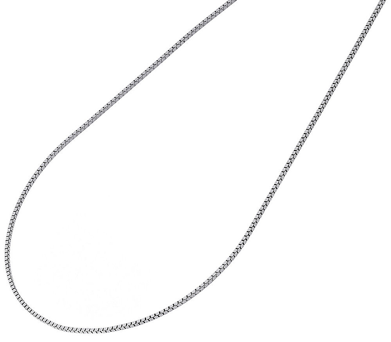 10K White Gold 0.50 mm Solid Box Chain Necklace 16", 18", 20", 22" & 24" Length