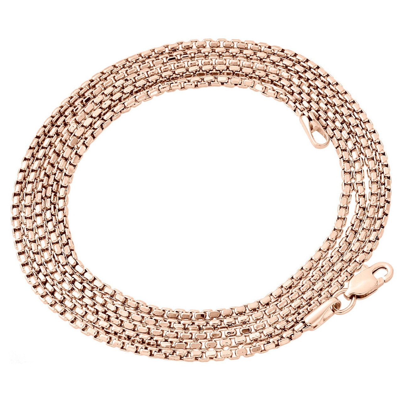 10K Rose Gold 1.5mm Rounded Venetian Box Chain Necklace