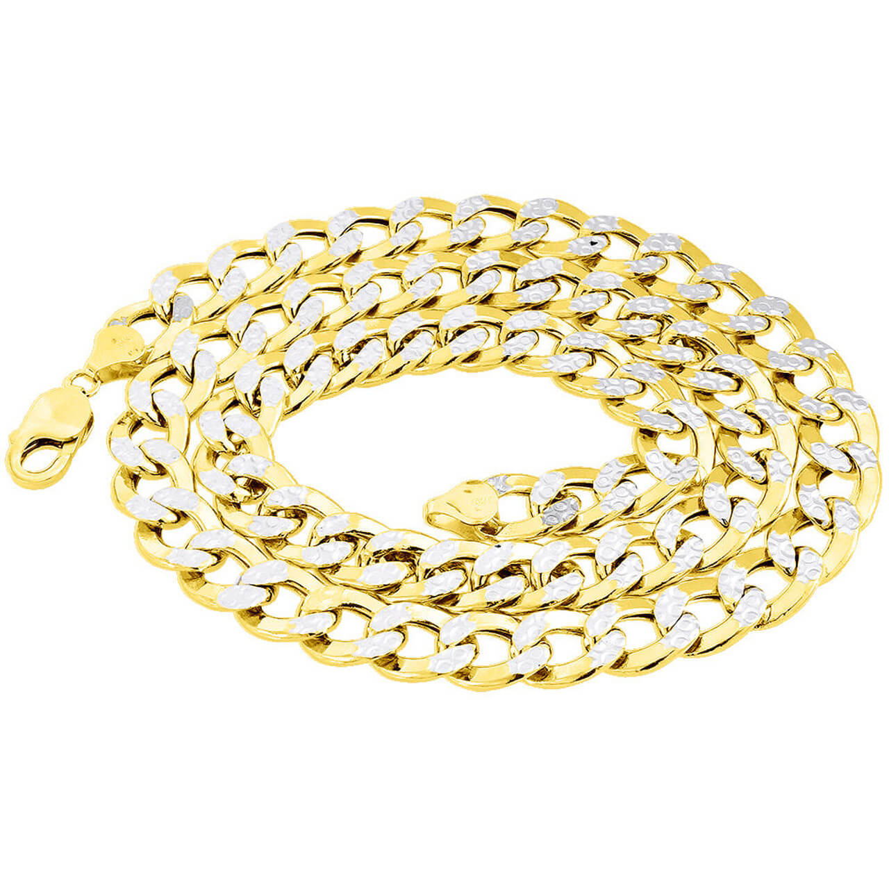 10k Yellow Gold Chiseled Cuban Curb Chain D/C Pave 10.75 mm Necklace 22-30"