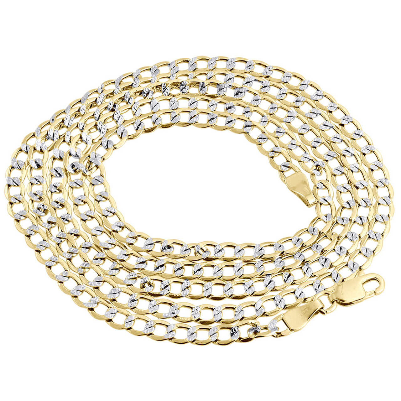 Men's 10K Yellow Gold Diamond Cut Curb Cuban Chain Necklace Pave 3.5mm 16-30 Inches