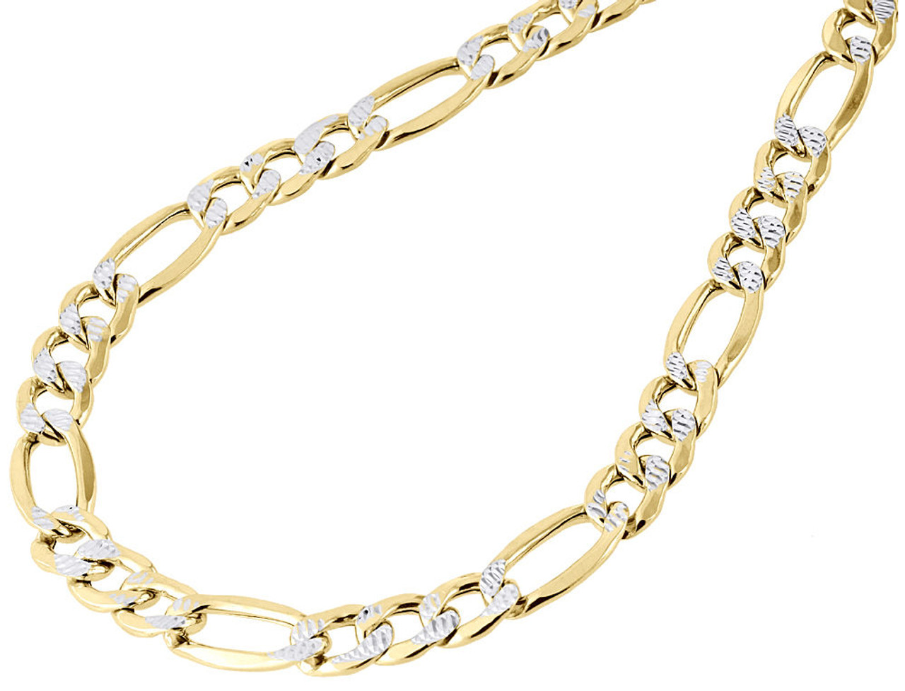 Men's Real 10K Yellow Gold Diamond Cut Figaro Chain 8mm Necklace 20-30 Inches