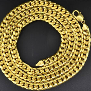 10K Yellow Gold Miami Cuban Semi Hollow 9 mm Wide Chain 36" Necklace