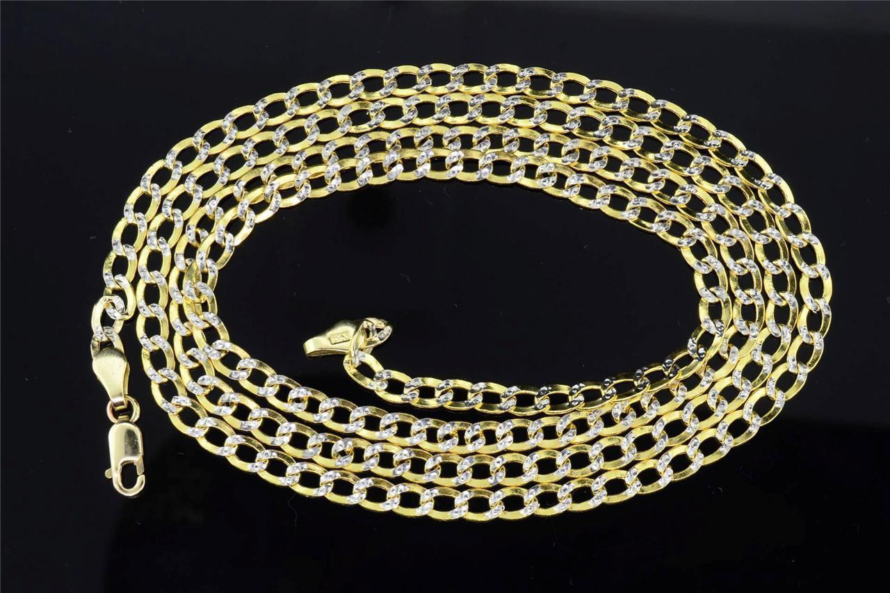 Real 10K Yellow Gold Unisex Diamond Cut Curb Cuban Chain 3.50mm Necklace 26 Inch