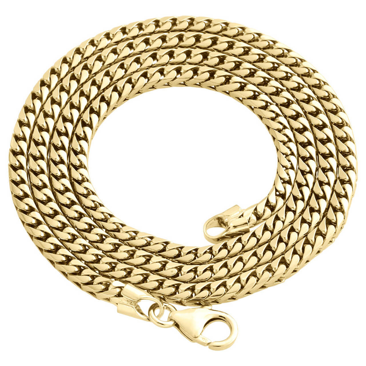 10K Yellow Gold Solid Franco Box Chain Closed Link 3.50mm Necklace 24 - 30 Inches