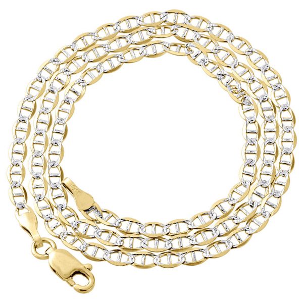 Real 10K Yellow Gold Diamond Cut Solid Mariner Chain 3 mm Necklace 16-26 Inches
