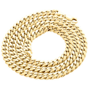 10K Yellow Gold Semi Hollow Miami Cuban 7 mm Chain Link Necklace 24 - 30 Inches