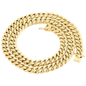 Men's 10K Yellow Gold Hollow Miami Cuban Link Chain 10.5 mm Box Clasp 20-30 Inches