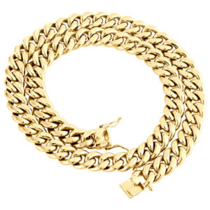 Men's 10K Yellow Gold 3D Hollow Miami Cuban Link Chain 14 mm Box Clasp 20-30 Inch