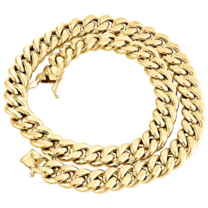 Men's 10K Yellow Gold 3D Hollow Miami Cuban Link Chain 15 mm Box Clasp 20-30 Inches