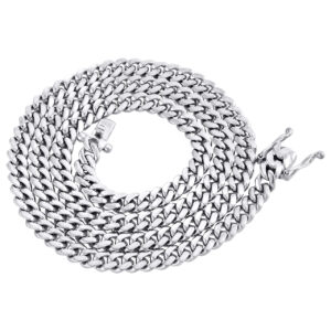 10K White Gold 6.50 mm Solid Miami Cuban Link Necklace Box Clasp Chain 26 Inches